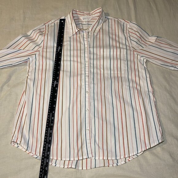 Market & Spruce Sohla Poplin Button Down Shirt Womens L Verticle Stripe White - Picture 8 of 10